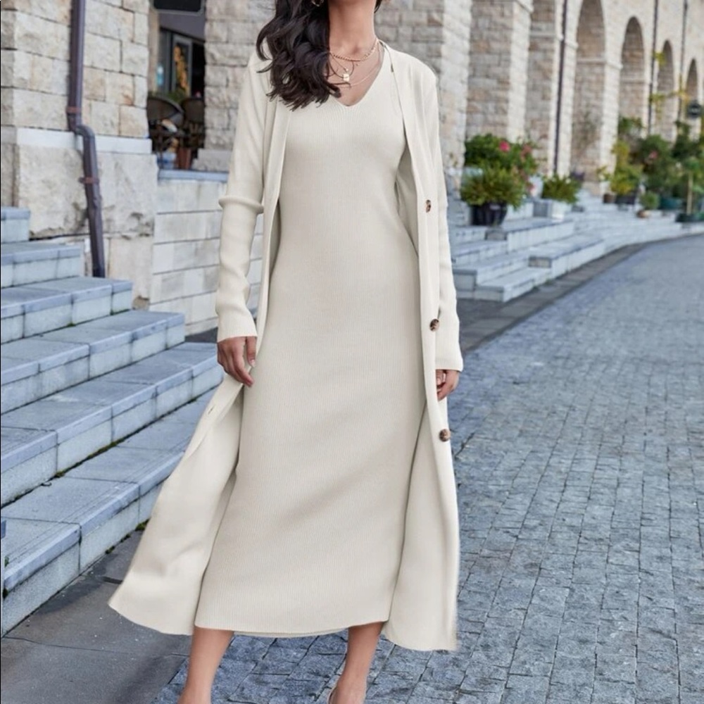 Sleeveless Sweater Dress and Button Front Cardigan